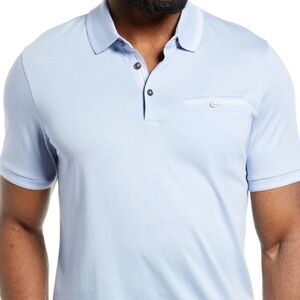 Ted Baker 6/XL Blue White Short Sleeve Cotton Blend Lightweight Polo